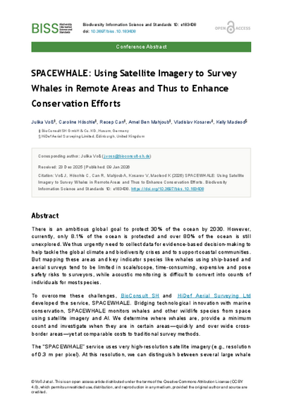 SPACEWHALE: Using Satellite Imagery to Survey Whales in Remote Areas and Thus to Enhance Conservation Efforts