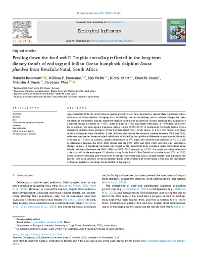 Feeding down the food web?! Trophic cascading reflected in the long-term dietary trends of endangered Indian Ocean humpback dolphins <i>Sousa plumbea</i> from KwaZulu-Natal, South Africa