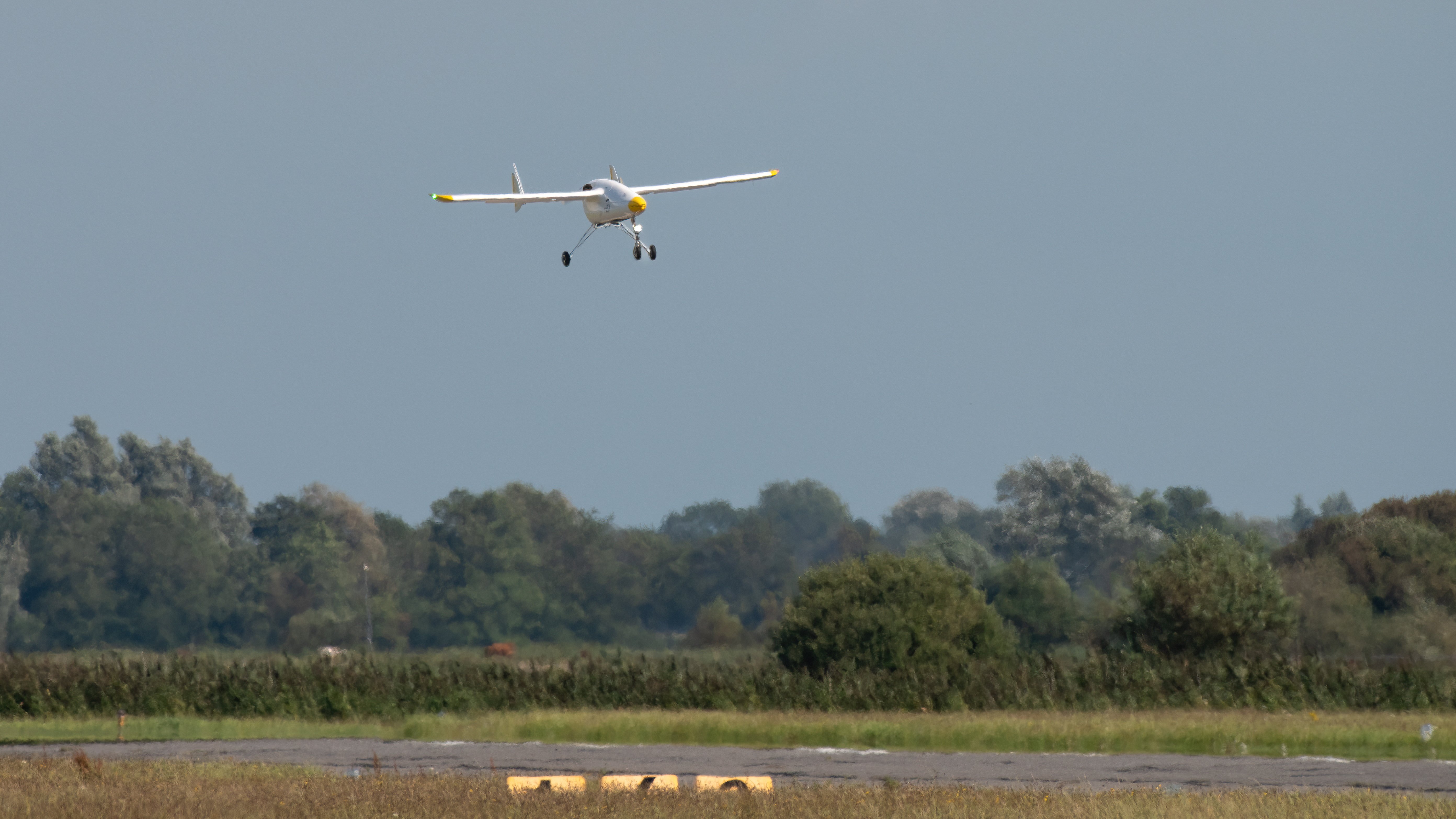 The long-range drone (Primoco UAV One 150) from BioConsult SH approaching for landing.