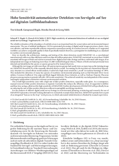 Hohe Sensitivität automatisierter Detektion von Seevögeln auf See auf digitalen Lu!bildaufnahmen