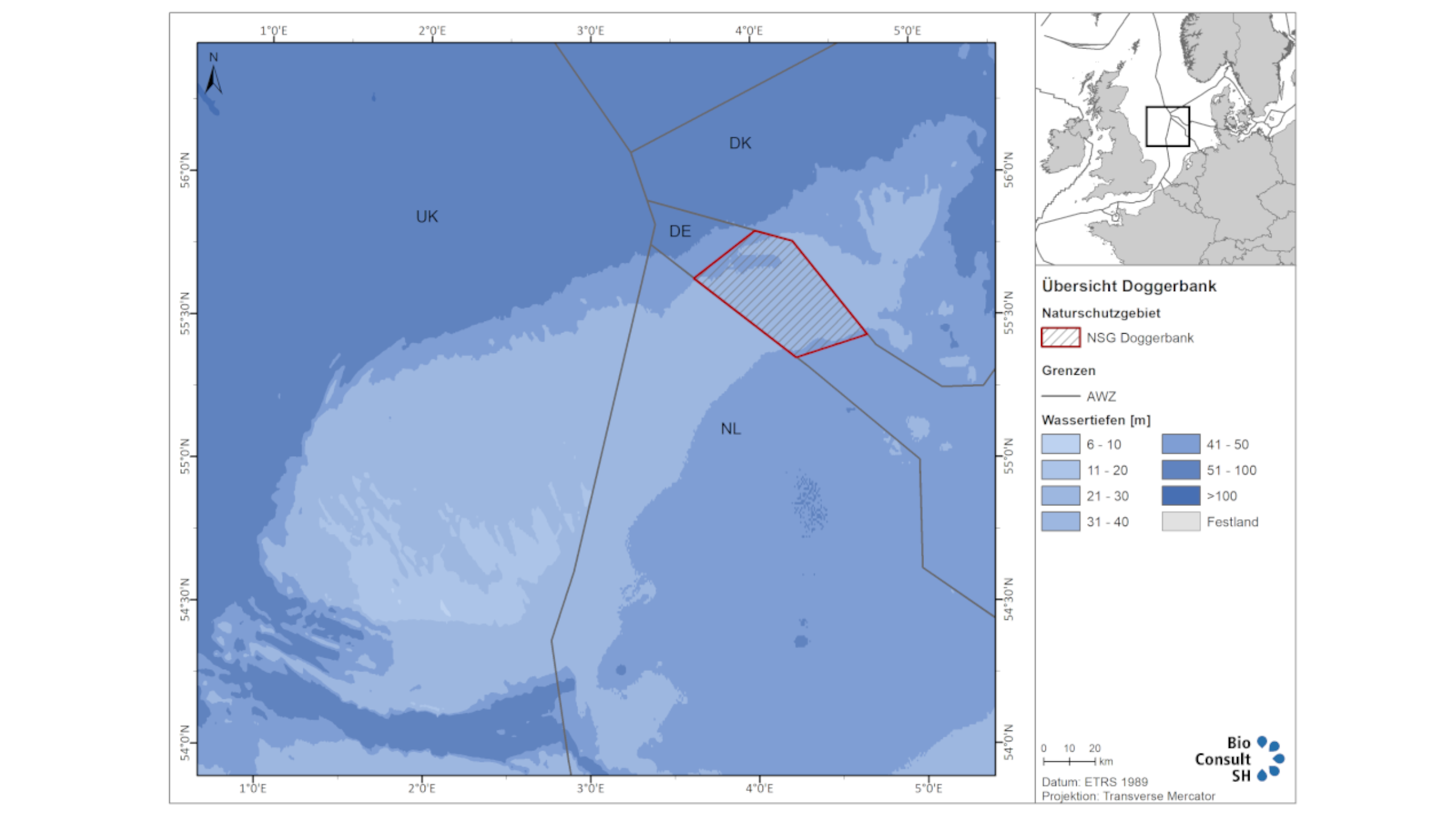 Map showing the location of Dogger Bank in the North Sea.