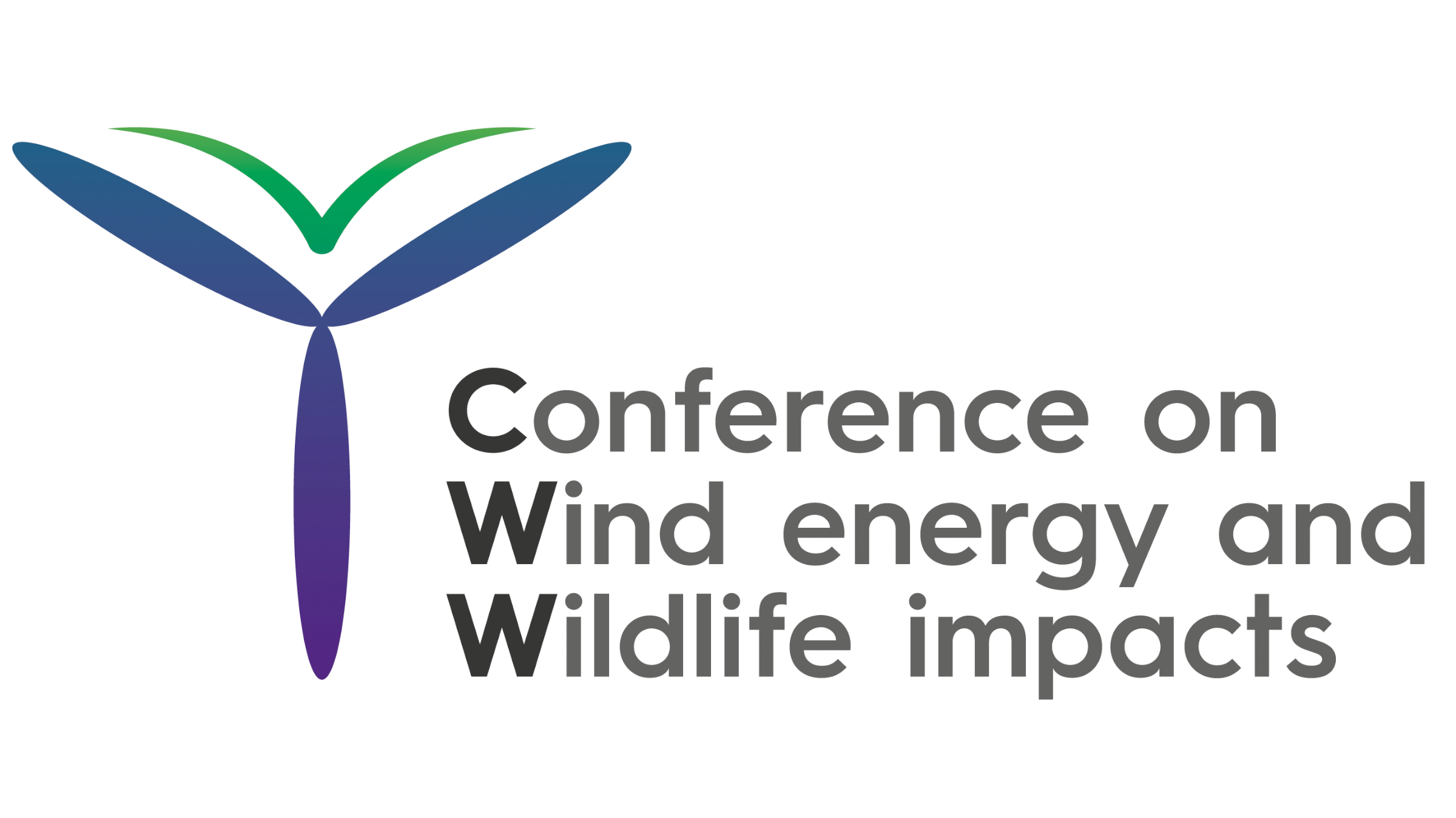 Logo of the "Conference on Wind energy and Wildlife impacts (CWW)". A simplified wind turbine with a flying bird above it.