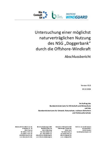 Untersuchung einer möglichst naturverträglichen Nutzung des NSG „Doggerbank“ durch die Offshore-Windkraft – Abschlussbericht